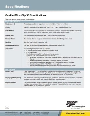 Honeywell BW GasAlertMicroClip X3 Specifications