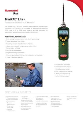 Honeywell MiniRAE Lite+ Portable Handheld VOC Monitor Datasheet