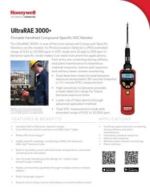 Honeywell UltraRAE 3000+ Portable Handheld Compound-Specific VOC Datasheet