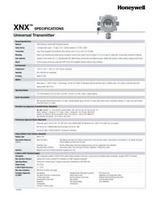 Honeywell XNX Universal Transmitter Gas Detector Specifications