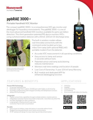 Honeywell ppbRAE 3000+ Portable Handheld VOC Monitor Datasheet