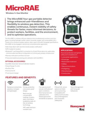 MicroRAE Wireless Four-Gas Monitor PGM-26XX Series by RAE Systems Datasheet