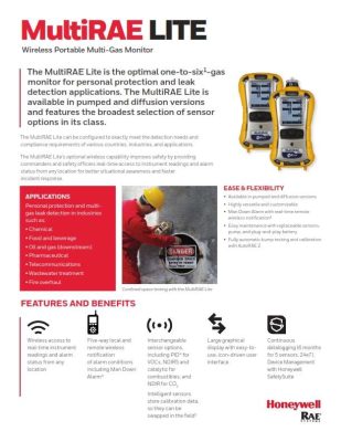 MultiRAE Lite Wireless Portable Multi-Gas Monitor by RAE Systems Datasheet