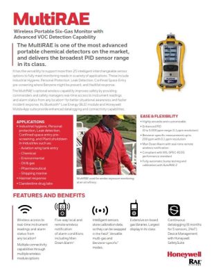 MultiRAE Wireless Portable Six-Gas Monitor with VOC Detection by RAE Systems Datasheet