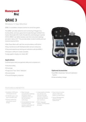 QRAE 3 Wireless Four-Gas Detector PGM-25XX Series Datasheet