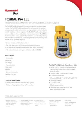 ToxiRAE Pro LEL PGM-1820 Combustible Gases Datasheet