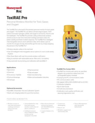 ToxiRAE Pro PGM-1860 Toxic Gases and Oxygen Datasheet