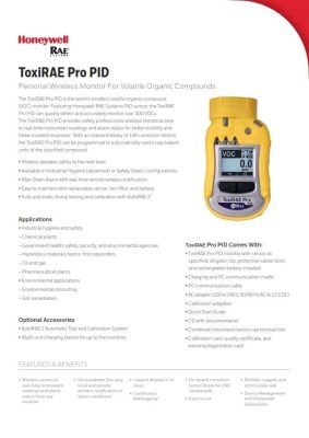 ToxiRAE Pro PID PGM-1800 Volatile Organic Compounds Datasheet
